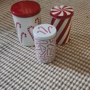 IKEA Festive Red and White Candy Cane Tins